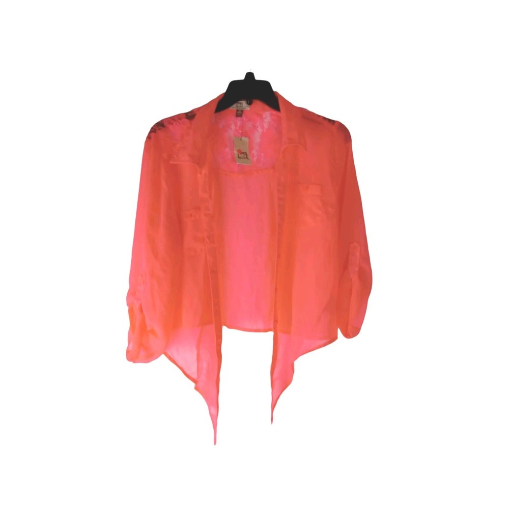 Lei Top Womens Pink Floral Lace Roll Tab Long Sleeve Tie Knot Blouse XL